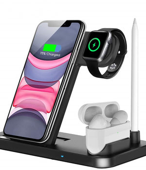 15W Qi Fast Wireless Charger Stand For iPhone 14 13 12 11 8 Apple Watch 4 in 1 Foldable Charging Station for Airpods Pro iWatch